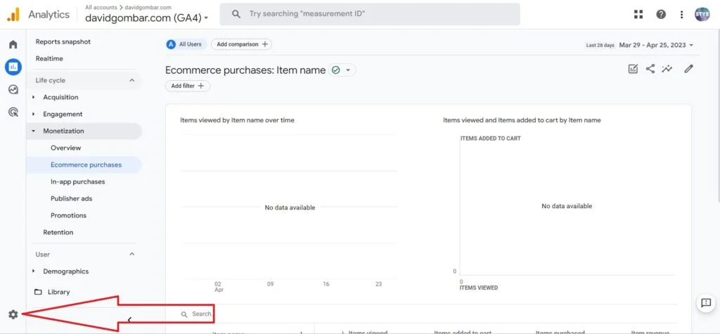 Admin sekcia v Google Analytics 4